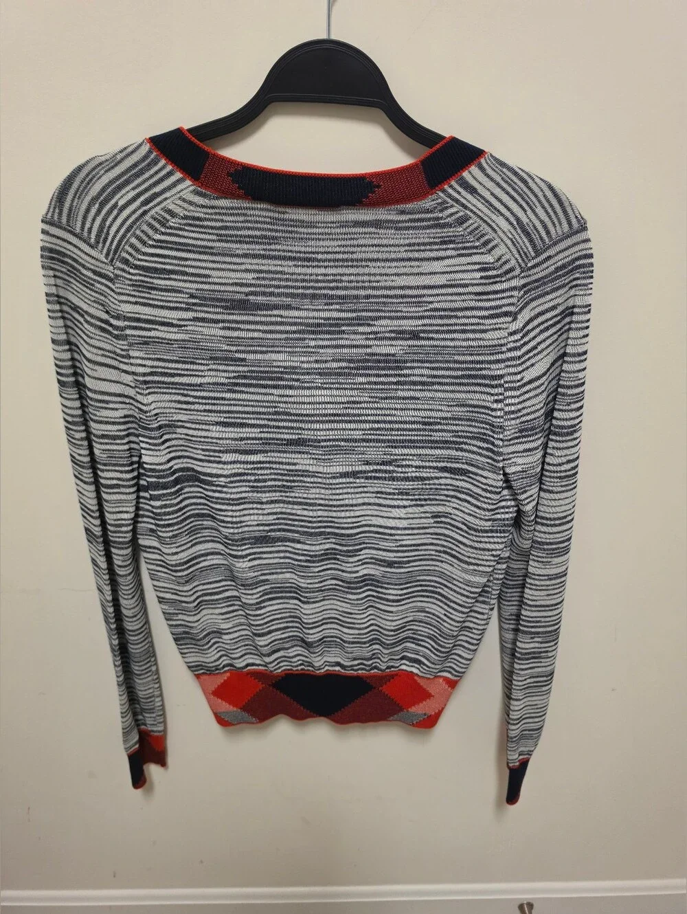 Tory Burch Arielle Contrast Trim Argyle Cardigan Sweater Size Small